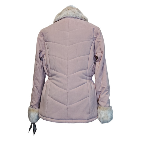 New London Fog Jacket Women's M Pink Rose Megan Coat Faux Fur Collar Zip Closure - Picture 3 of 14